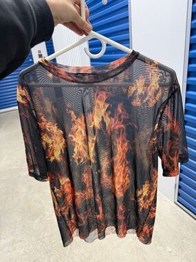 Sheer Flame Mesh Oversized Tee